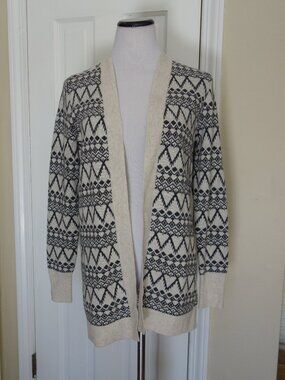 NWT $79.50 LOFT Open Front Long Sweater – off-white / dark gray XS